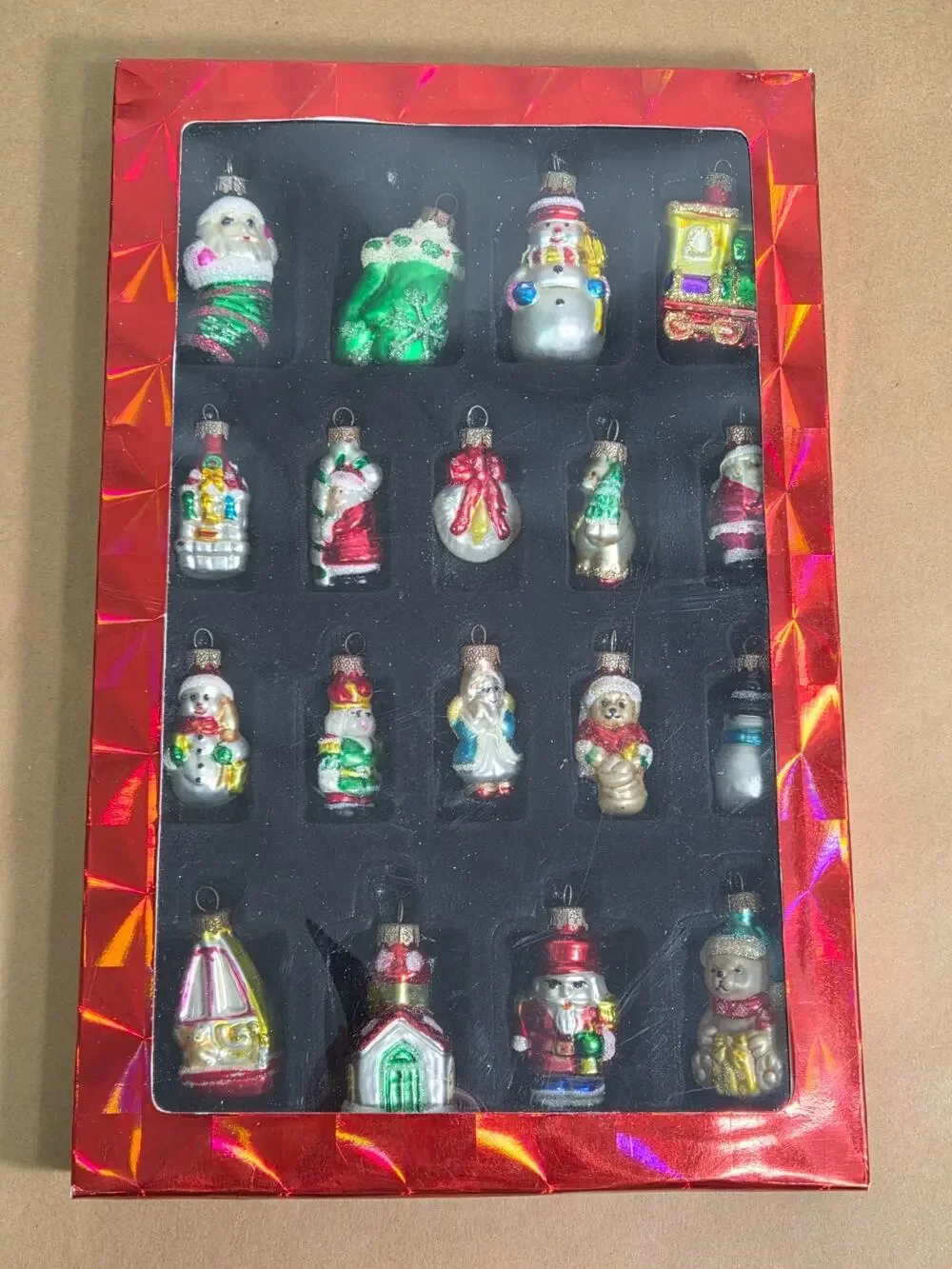 Vintage 2005 Target 18pc Miniature Glass Christmas Ornaments Figurines Set Boxed